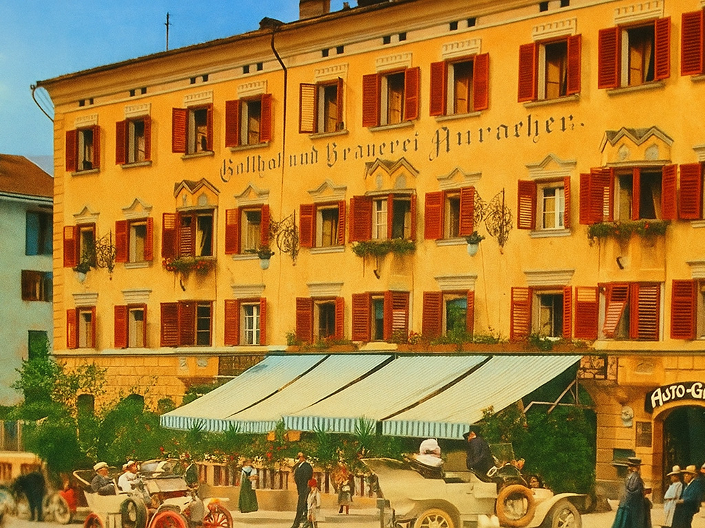 Fassade Unterer Stadplatz 1910 (Farbe KI-generiert)